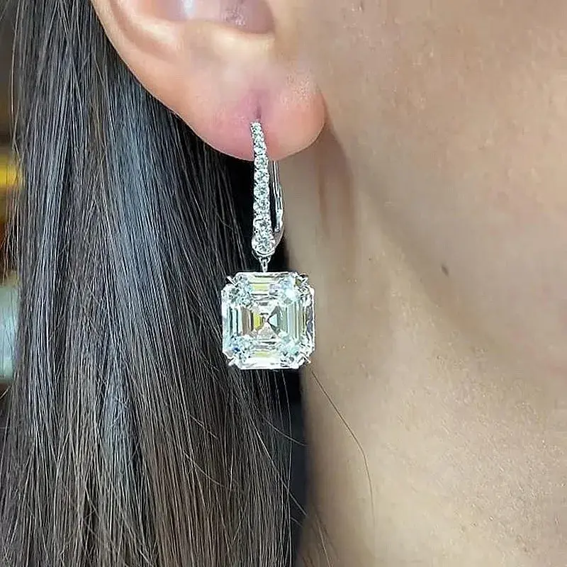 Huitan Luxury Square Cubic Zircon Dangle Earrings Fashion Women's Accessories High-quality Bridal Wedding Trend Eternity Jewelry