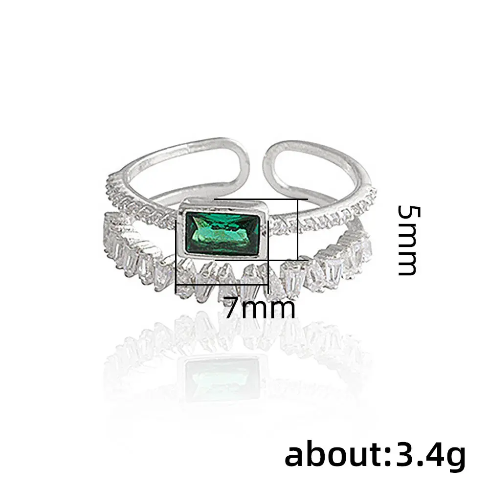 Huitan Korean Style Double Layer Finger Ring for Women Green CZ Geometric Shape Fashion Versatile Opening Rings 2022 New Jewelry