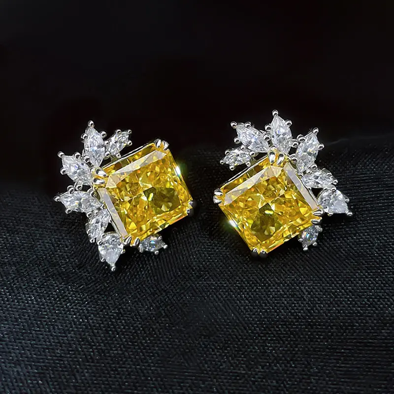 Huitan Elegant Princess Yellow Cubic Zirconia Earrings for Women Bling Bling Wedding Party Luxury Accessories New Trendy Jewelry