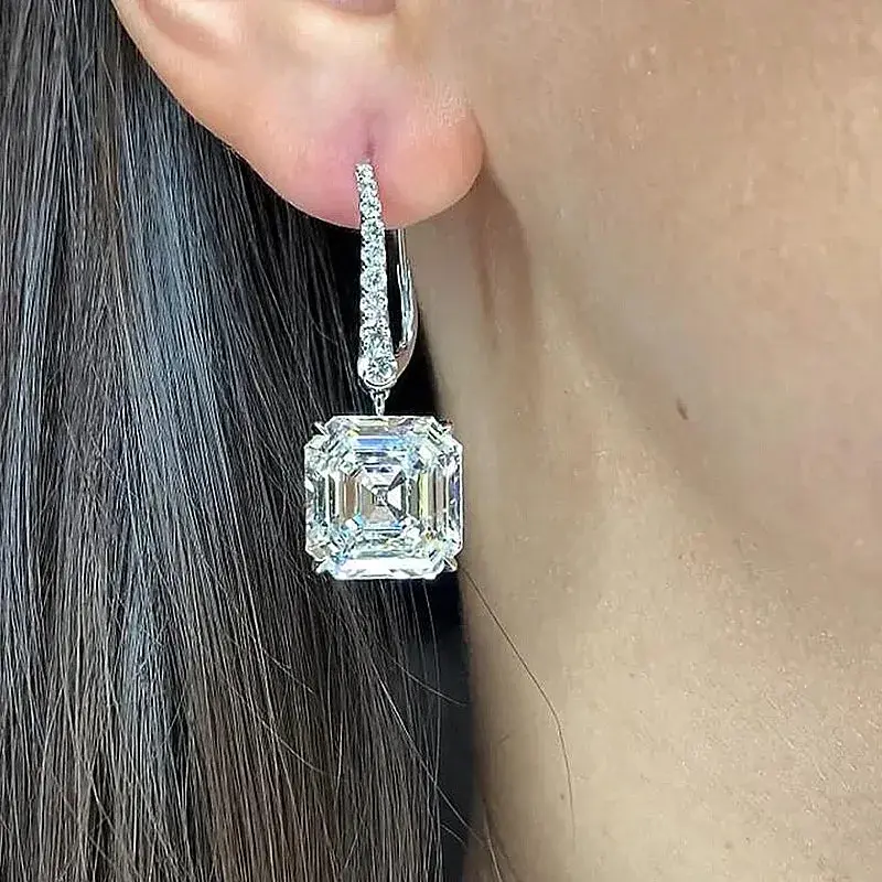 Huitan Luxury Square Cubic Zircon Dangle Earrings Fashion Women's Accessories High-quality Bridal Wedding Trend Eternity Jewelry