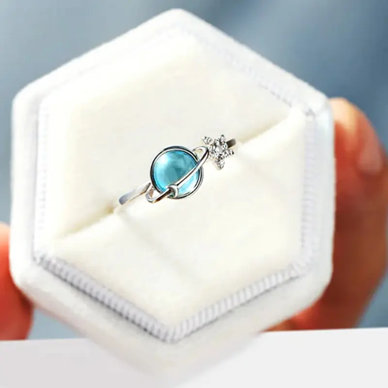 Huitan Newly Designed Blue Planet Star Women Rings Exquisite Anniversary Gift Silver Color Charming Female Rings Fashion Jewelry
