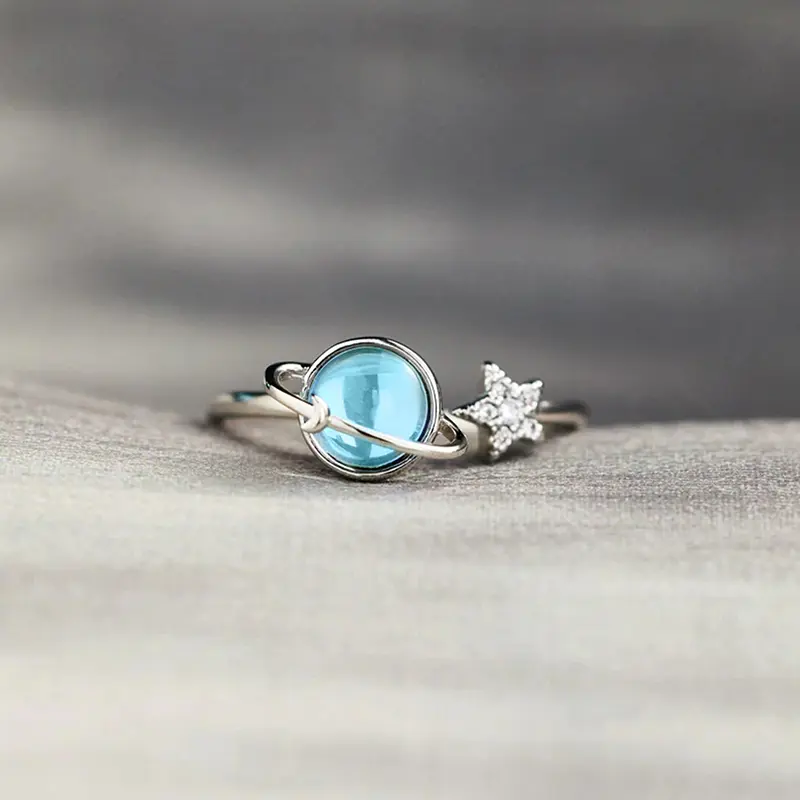 Huitan Newly Designed Blue Planet Star Women Rings Exquisite Anniversary Gift Silver Color Charming Female Rings Fashion Jewelry