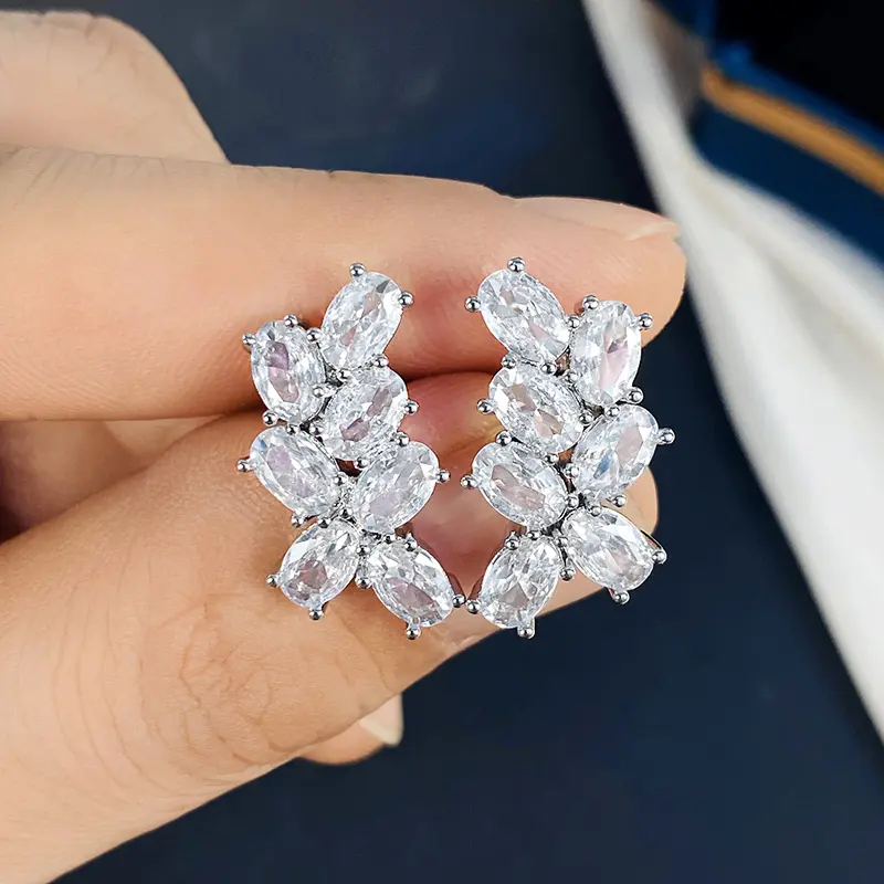 Huitan Female Stud Earrings Full with Bling Bling Oval Cubic Zirconia Simple Stylish New Earrings for Women Statement Jewelry