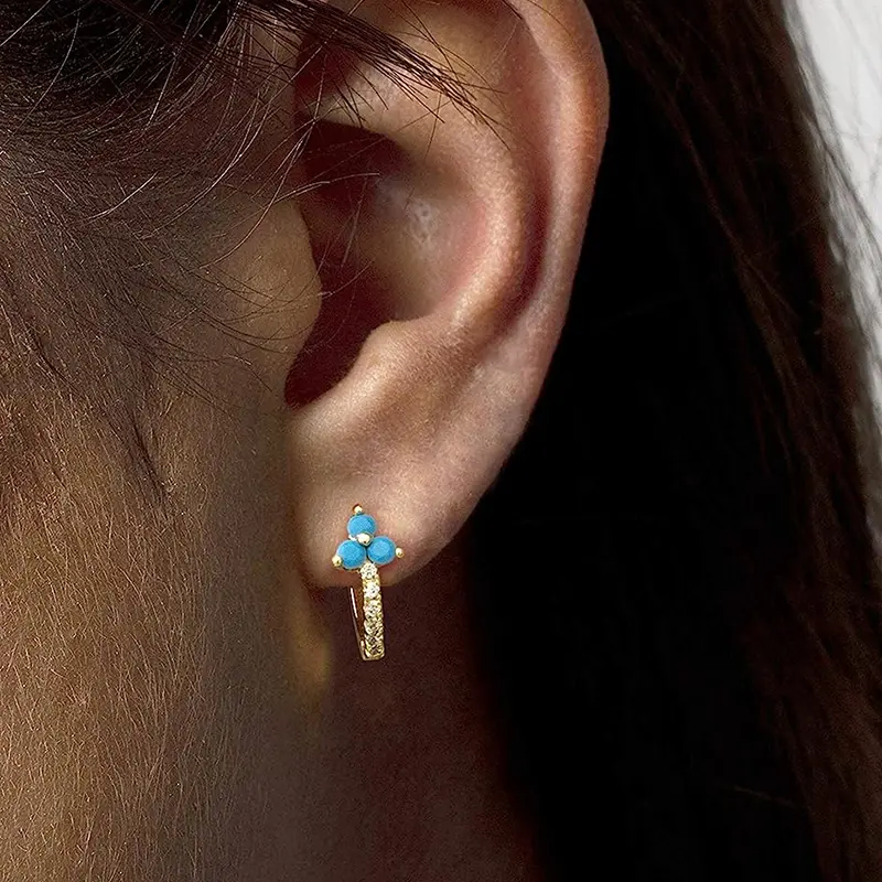 Huitan Boho Style Blue Hoop Earrings for Female Dainty Gold Color Circle Earrings New Trendy Women's Accessories Beach Jewelry