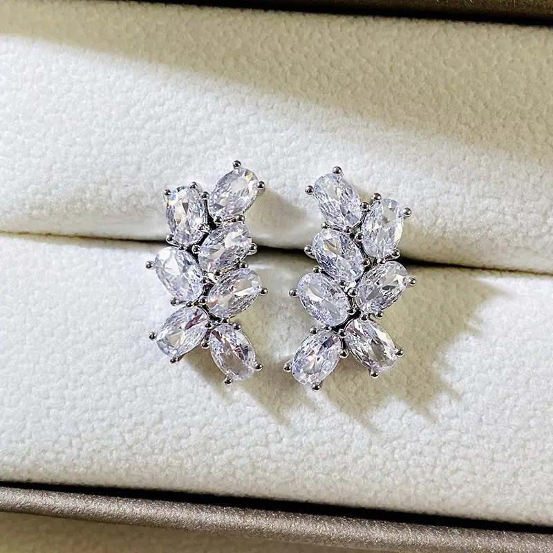 Huitan Female Stud Earrings Full with Bling Bling Oval Cubic Zirconia Simple Stylish New Earrings for Women Statement Jewelry
