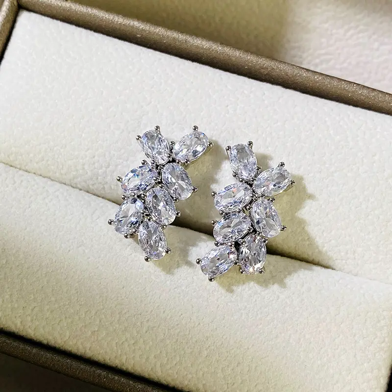 Huitan Female Stud Earrings Full with Bling Bling Oval Cubic Zirconia Simple Stylish New Earrings for Women Statement Jewelry