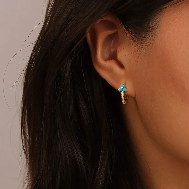 Huitan Boho Style Blue Hoop Earrings for Female Dainty Gold Color Circle Earrings New Trendy Women's Accessories Beach Jewelry
