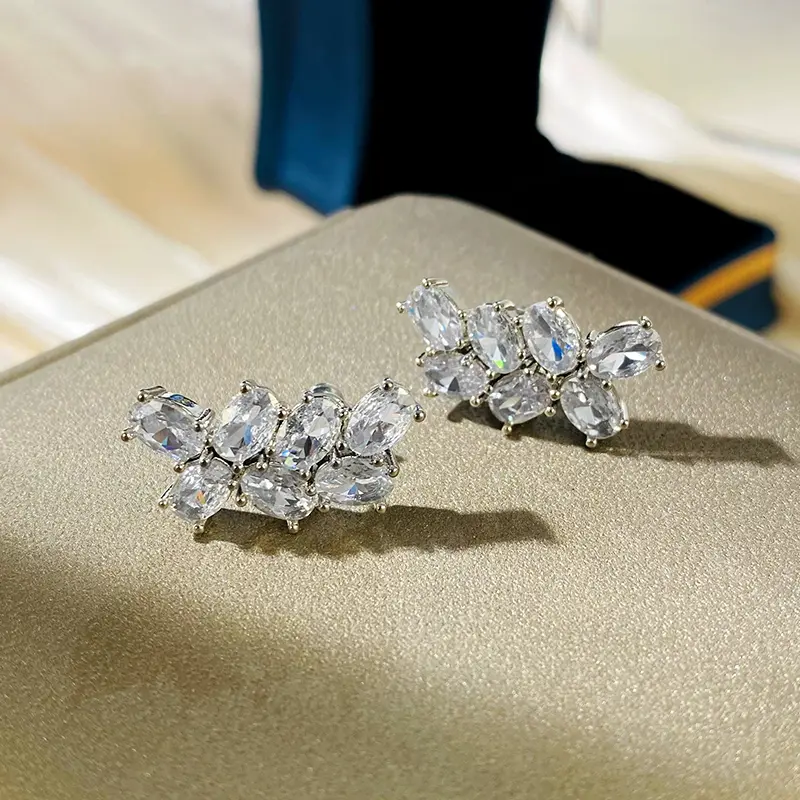 Huitan Female Stud Earrings Full with Bling Bling Oval Cubic Zirconia Simple Stylish New Earrings for Women Statement Jewelry