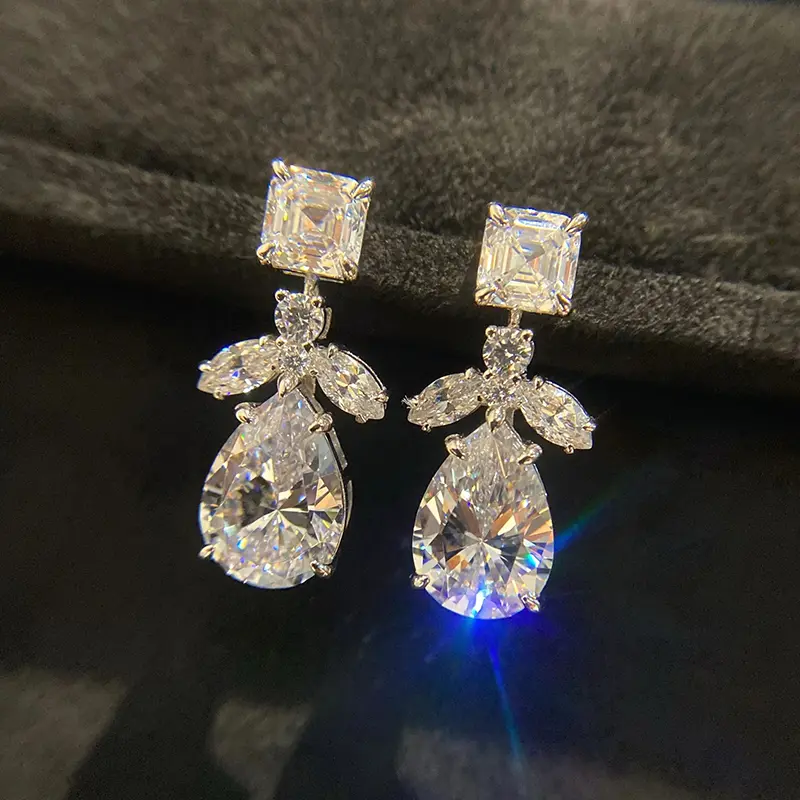Huitan Geometric Crystal Cubic Zirconia Drop Earrings Women Luxury Wedding Party Accessories for Lady Statement Jewelry Newly