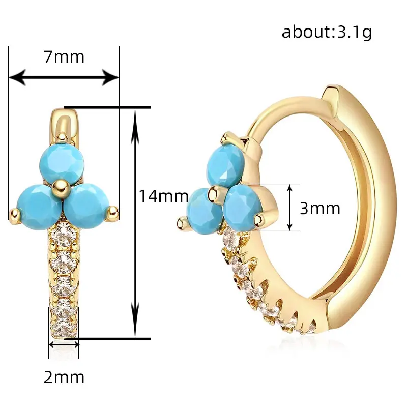 Huitan Boho Style Blue Hoop Earrings for Female Dainty Gold Color Circle Earrings New Trendy Women's Accessories Beach Jewelry
