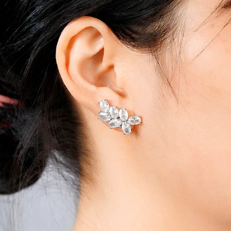 Huitan Female Stud Earrings Full with Bling Bling Oval Cubic Zirconia Simple Stylish New Earrings for Women Statement Jewelry