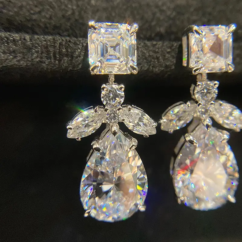 Huitan Geometric Crystal Cubic Zirconia Drop Earrings Women Luxury Wedding Party Accessories for Lady Statement Jewelry Newly