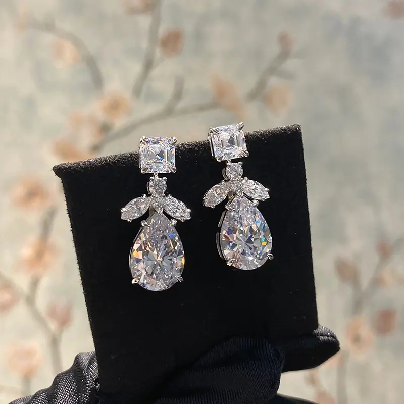 Huitan Geometric Crystal Cubic Zirconia Drop Earrings Women Luxury Wedding Party Accessories for Lady Statement Jewelry Newly