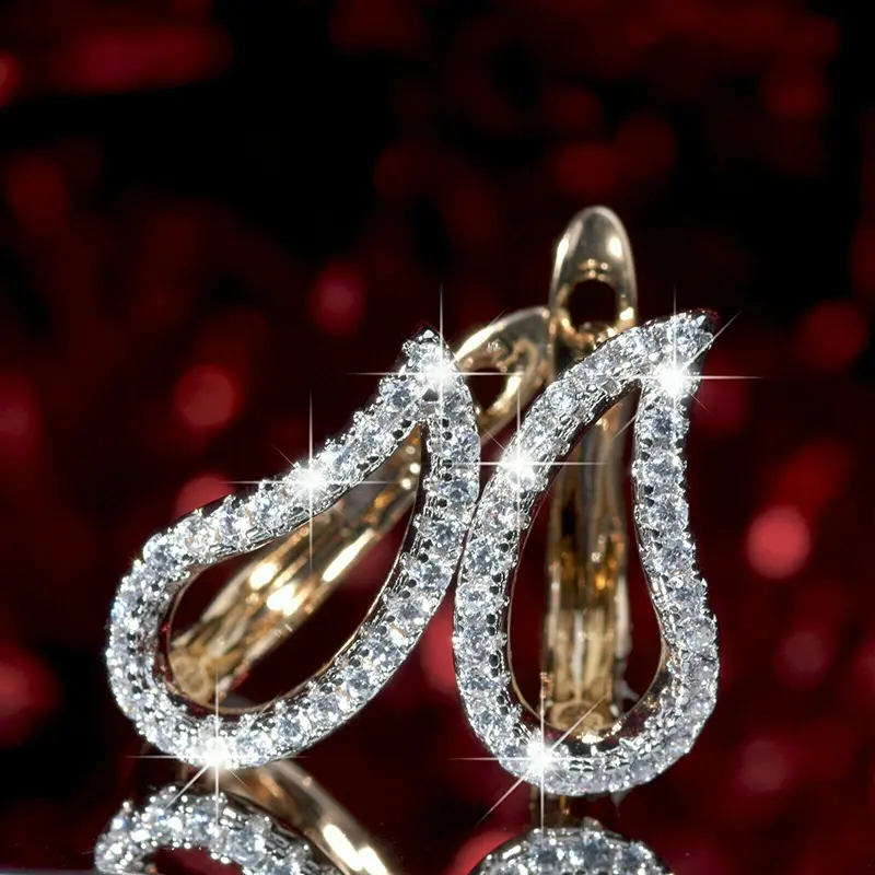 Huitan Fashion Two Tone Women Hoop Earrings Chic Leaf Shaped Cubic Zirconia Accessories Exquisite Female Earrings Trendy Jewelry