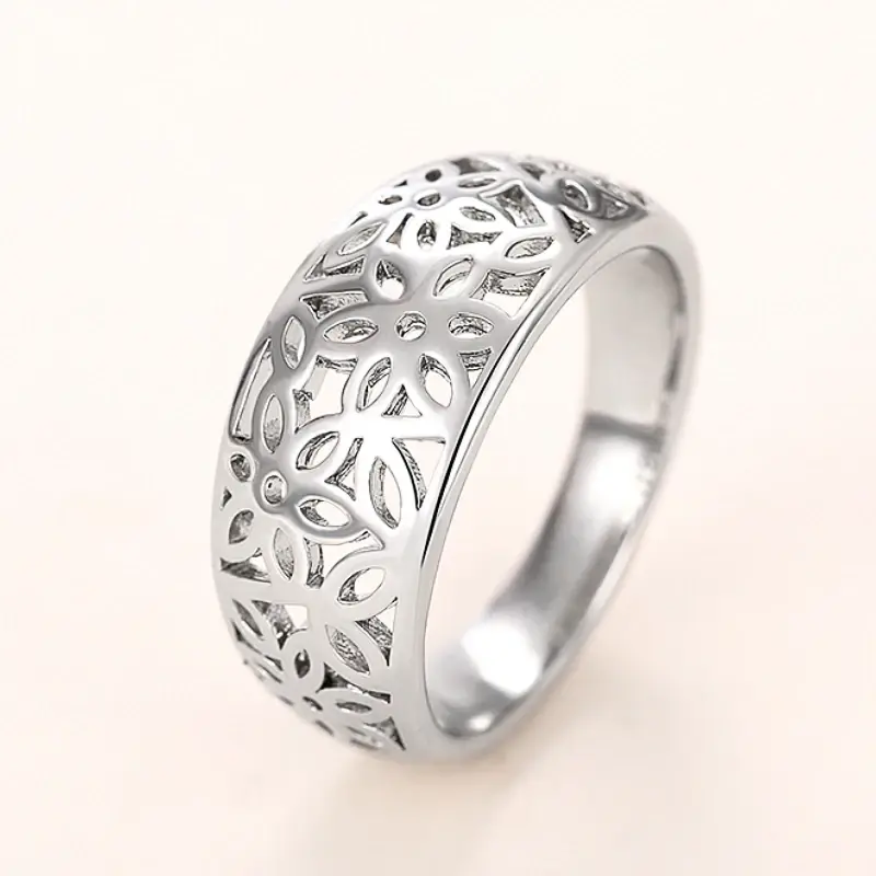 Huitan Silver Color Hollow-out Design Finger Ring Female Daily Wearable Accessories Graceful Low-key Jewelry for Engagement