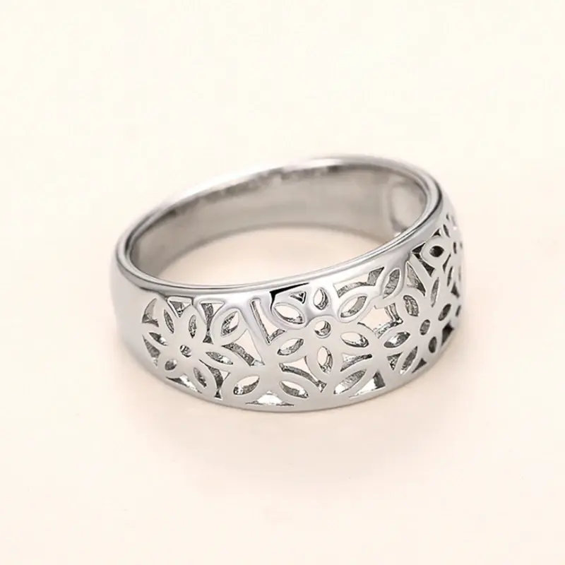 Huitan Silver Color Hollow-out Design Finger Ring Female Daily Wearable Accessories Graceful Low-key Jewelry for Engagement