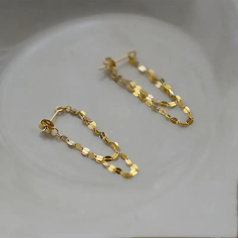 Huitan Stylish Chain Tassel Piercing Earrings Female Fashion Statement Jewelry Trendy Metal Gold Color/Silver Color Accessories