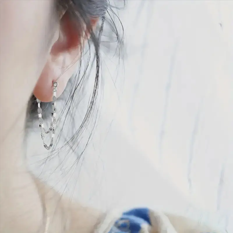 Huitan Stylish Chain Tassel Piercing Earrings Female Fashion Statement Jewelry Trendy Metal Gold Color/Silver Color Accessories