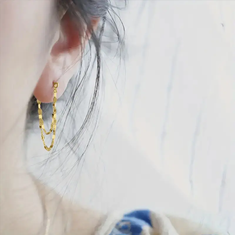 Huitan Stylish Chain Tassel Piercing Earrings Female Fashion Statement Jewelry Trendy Metal Gold Color/Silver Color Accessories