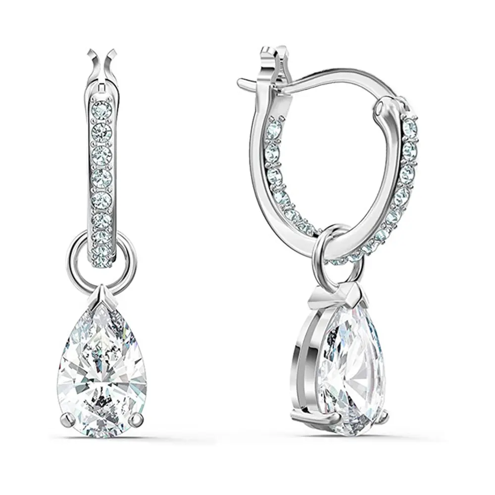 Huitan Classic Water Drop Cubic Zirconia Dangle Earrings for Women Luxury Wedding Accessories High Quality Silver Color Jewelry