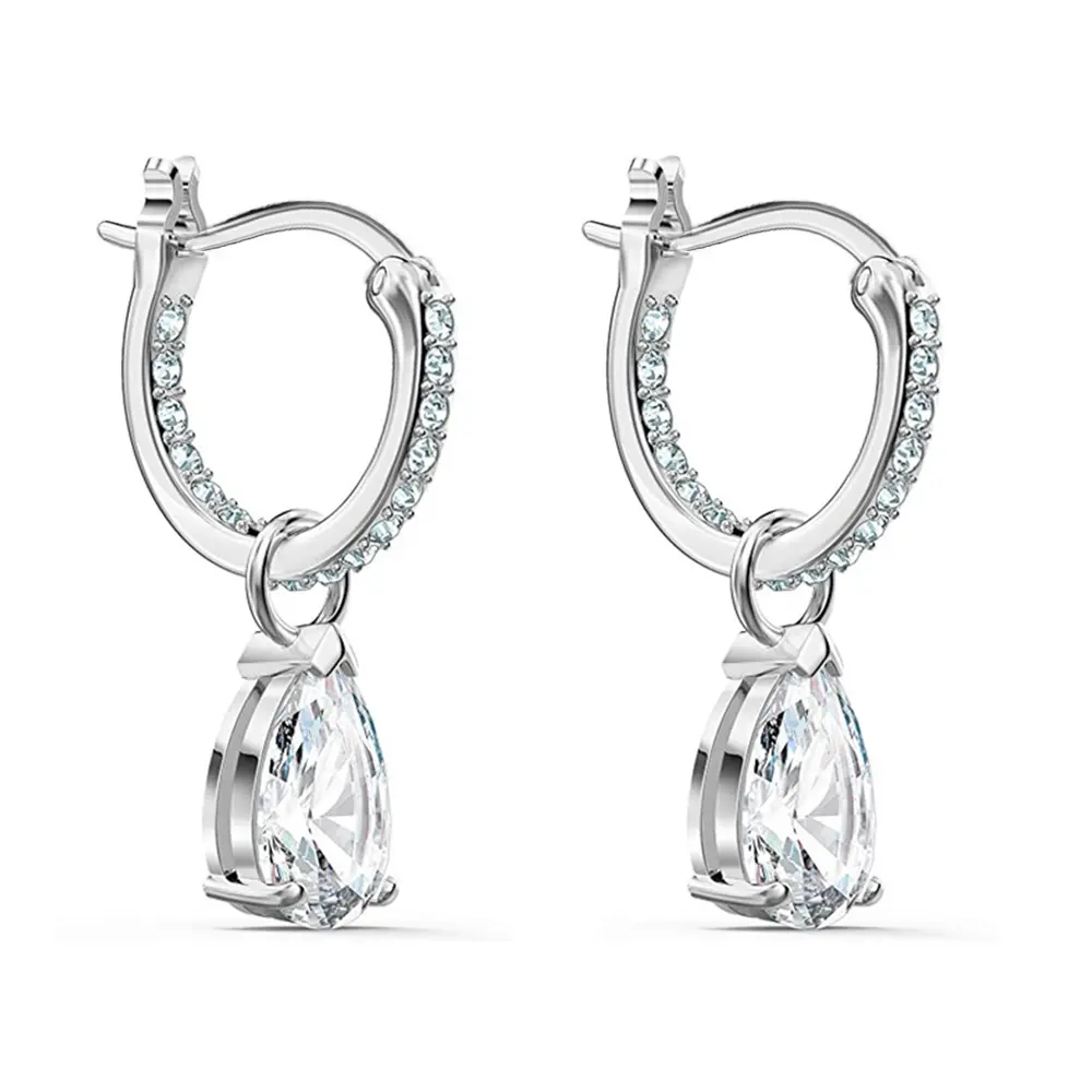 Huitan Classic Water Drop Cubic Zirconia Dangle Earrings for Women Luxury Wedding Accessories High Quality Silver Color Jewelry