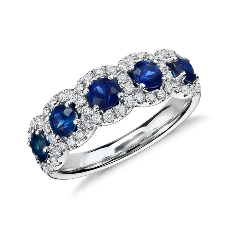 Huitan Sparkling Blue White Cubic Zirconia Wedding Band Ring for Women Silver Color Exquisite Finger Accessories Female Jewelry