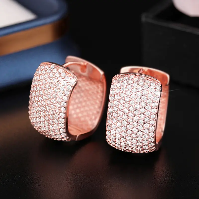 Huitan U Shaped Cubic Zirconia Hoop Earrings for Women Simple Fashion Design Bling Bling Female Earrings Hot Jewelry Drop Ship