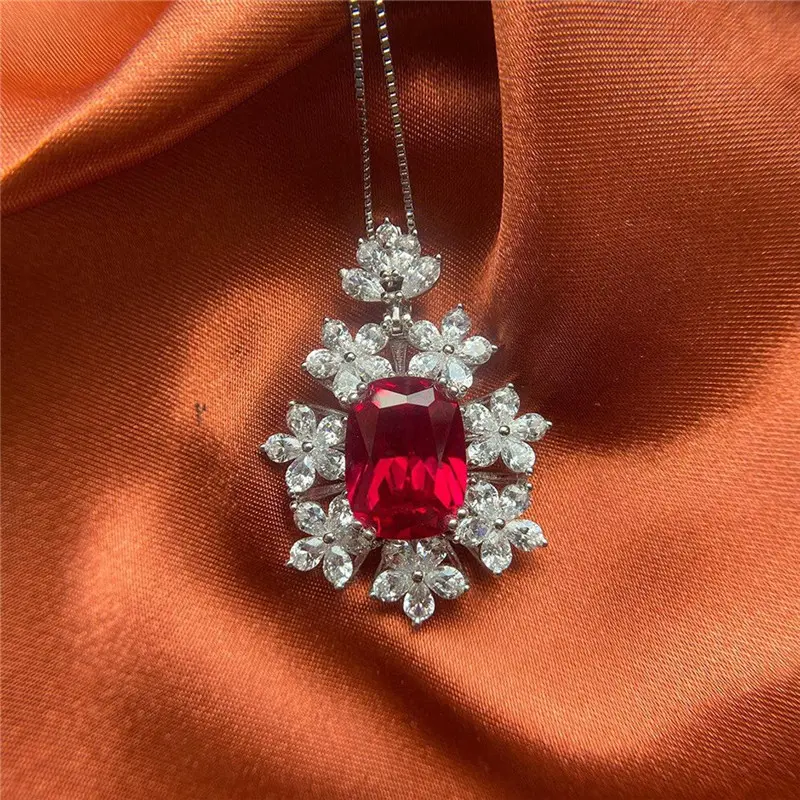 Huitan 2022 Wedding Necklace for Women Luxury Red/White Cubic Zirconia Bridal Marriage Ceremony Party Pendant Necklace Jewelry