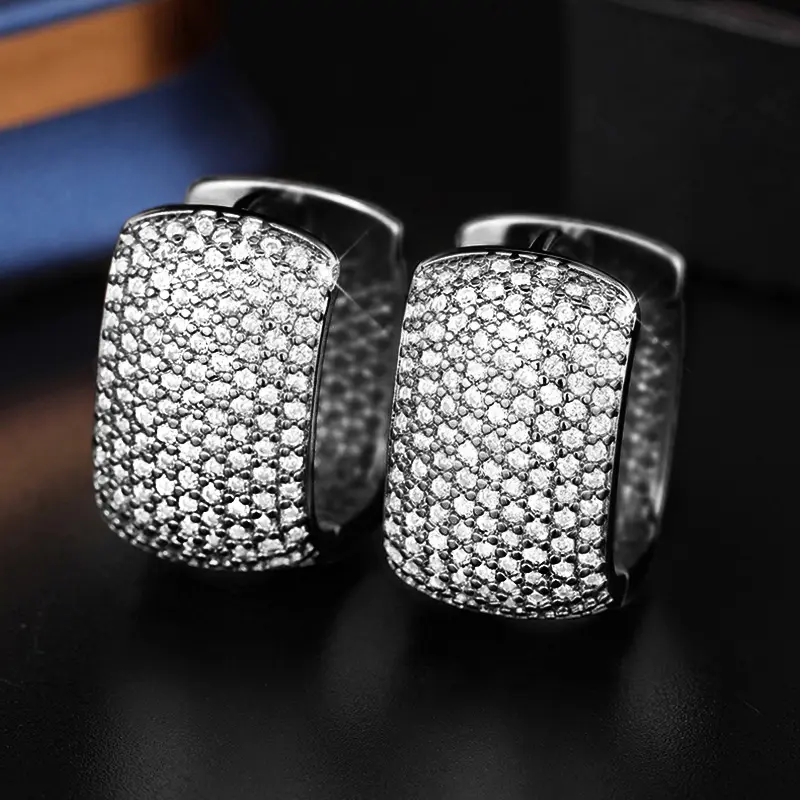 Huitan U Shaped Cubic Zirconia Hoop Earrings for Women Simple Fashion Design Bling Bling Female Earrings Hot Jewelry Drop Ship