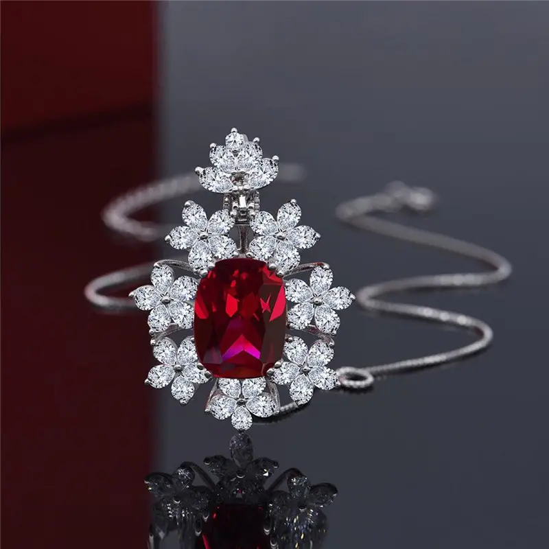 Huitan 2022 Wedding Necklace for Women Luxury Red/White Cubic Zirconia Bridal Marriage Ceremony Party Pendant Necklace Jewelry