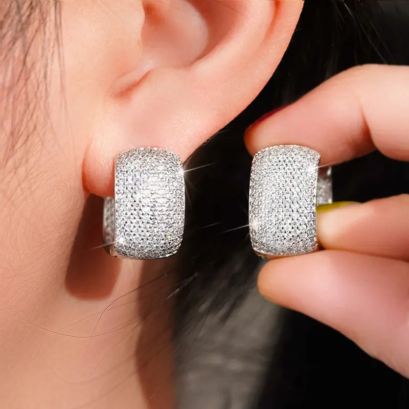 Huitan U Shaped Cubic Zirconia Hoop Earrings for Women Simple Fashion Design Bling Bling Female Earrings Hot Jewelry Drop Ship
