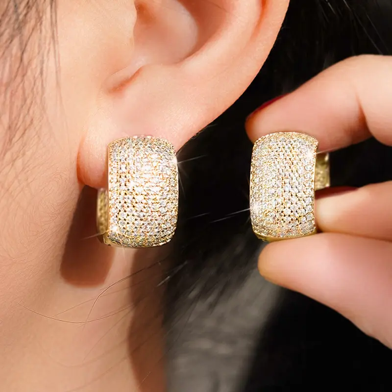 Huitan U Shaped Cubic Zirconia Hoop Earrings for Women Simple Fashion Design Bling Bling Female Earrings Hot Jewelry Drop Ship