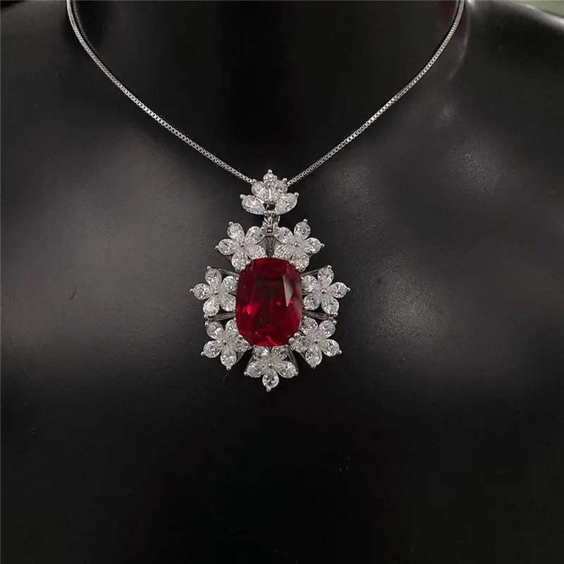 Huitan 2022 Wedding Necklace for Women Luxury Red/White Cubic Zirconia Bridal Marriage Ceremony Party Pendant Necklace Jewelry