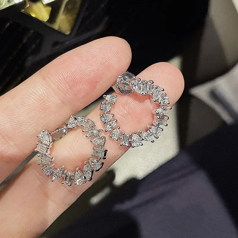Huitan Circle Stud Earrings for Women Luxury Waterdrop Marquise Square Round CZ Newest Fashion Female Accessories Ear Jewelry