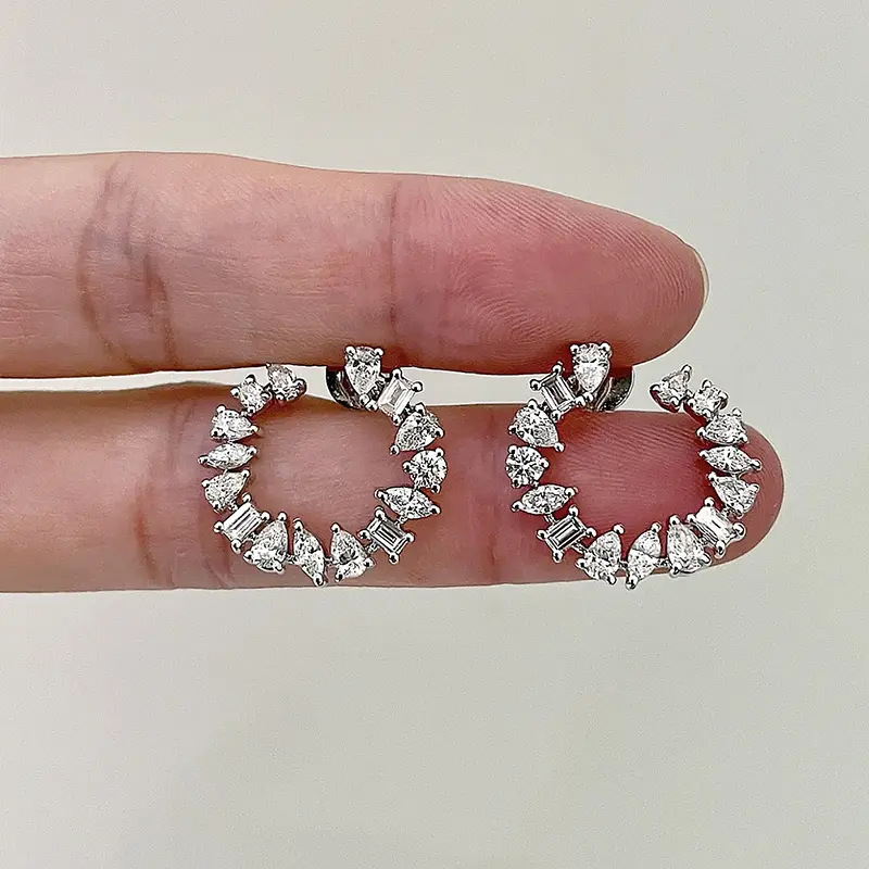 Huitan Circle Stud Earrings for Women Luxury Waterdrop Marquise Square Round CZ Newest Fashion Female Accessories Ear Jewelry