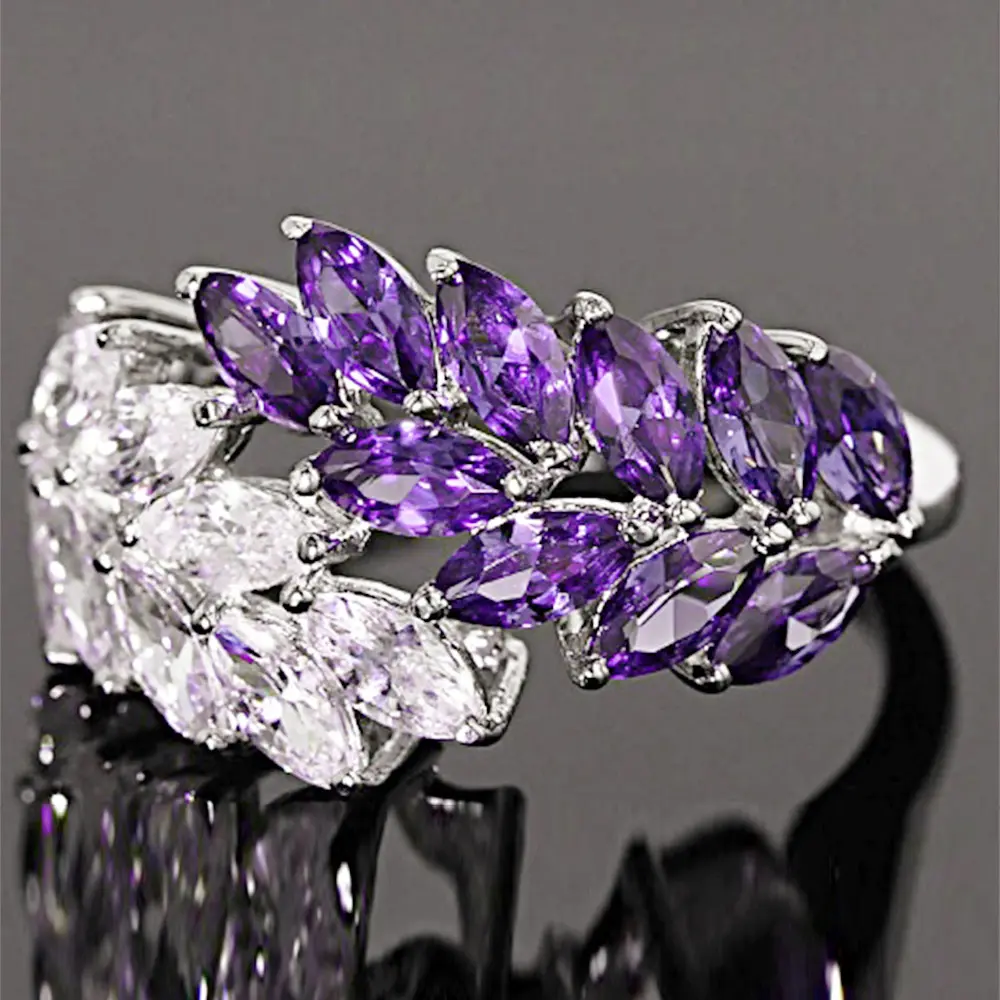 Huitan AAA Cubic Zirconia Leaf Women Ring Delicate Dance Party Female Rings Fancy Girl’s Present High Quality Trendy Jewelry New