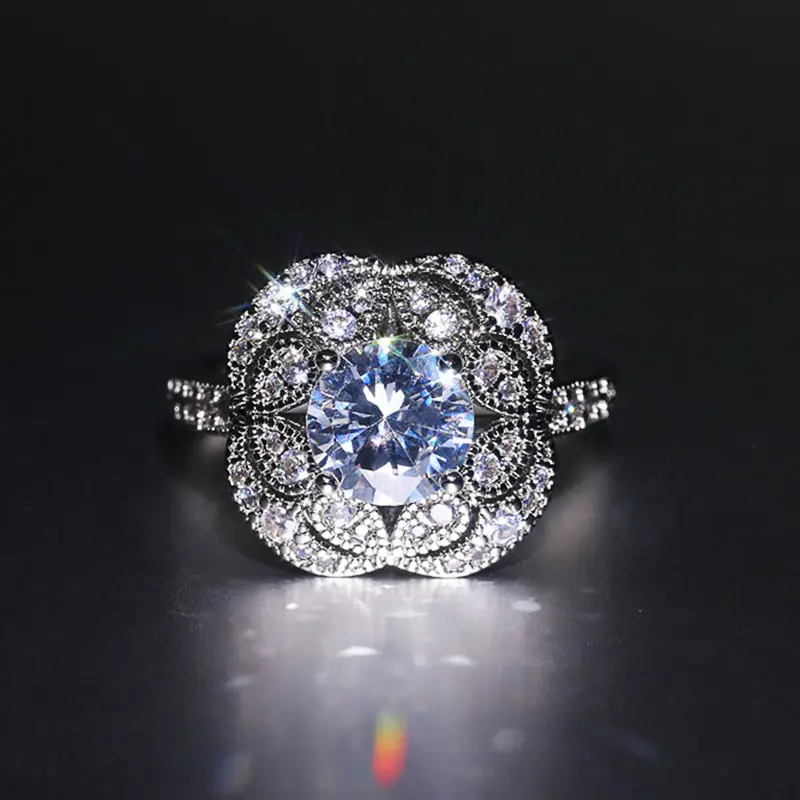 Huitan Unique Design Wedding Ring Women Flower Shaped Band Ceremony Party Luxury Ladies Finger Ring Nice Gift Fashion Jewelry
