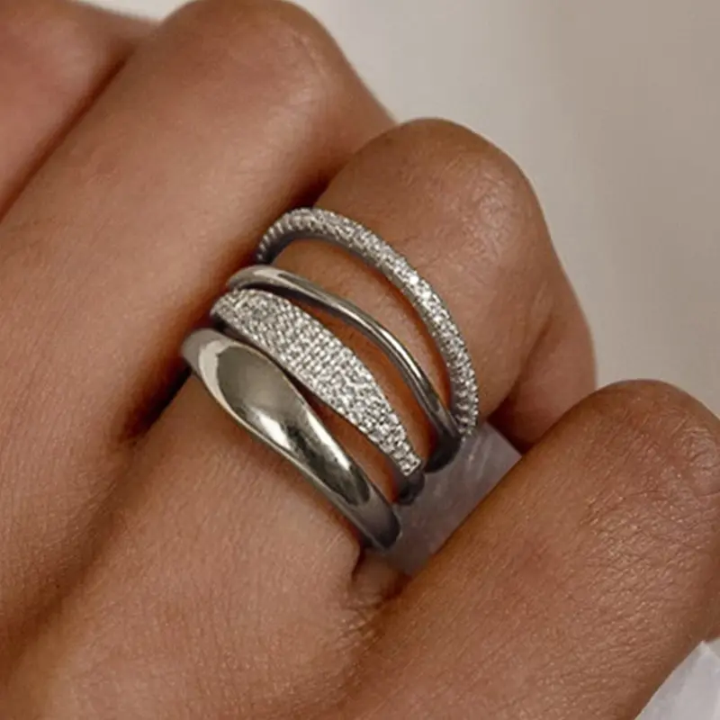 Huitan Trendy 4Pcs Set of Rings for Women Gold Color/Silver Color Finger Jewelry Shiny Zirconia Detachable Wear Lady Accessories