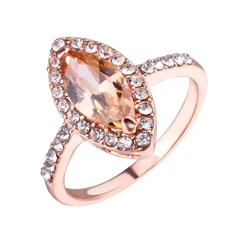 Huitan Luxury Rose Gold Color Women Wedding Rings Marquise Cubic Zirconia Temperament Elegant Champagne CZ Rings Trendy Jewelry