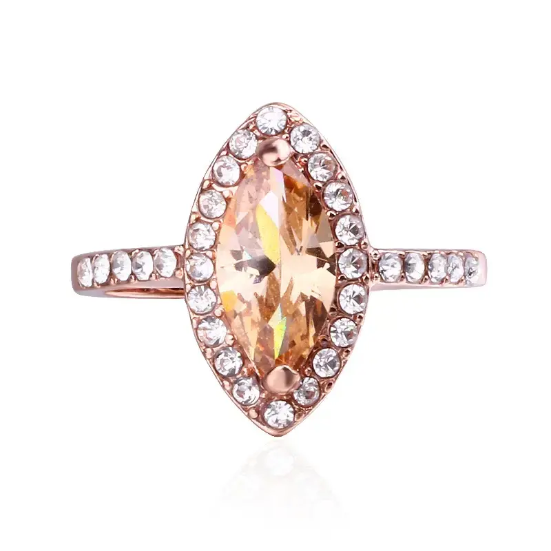 Huitan Luxury Rose Gold Color Women Wedding Rings Marquise Cubic Zirconia Temperament Elegant Champagne CZ Rings Trendy Jewelry
