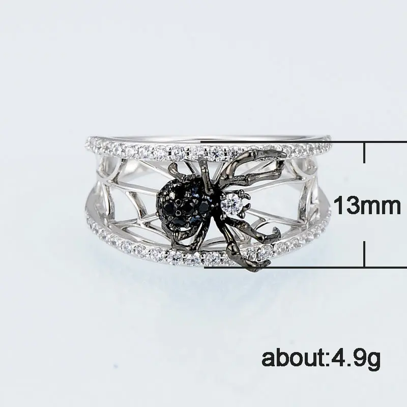 Huitan Black Spider Animal Female Jewelry White Spider Web Micro Paved Zircon Stone Fashion Women Personality Finger Ring