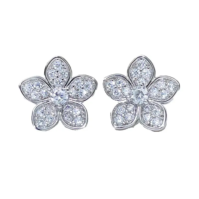 Huitan Sweet Lady Flower Stud Earrings with Brilliant Zirconia Aesthetic Graceful Accessories Female Daily Wearable Jewelry Gift