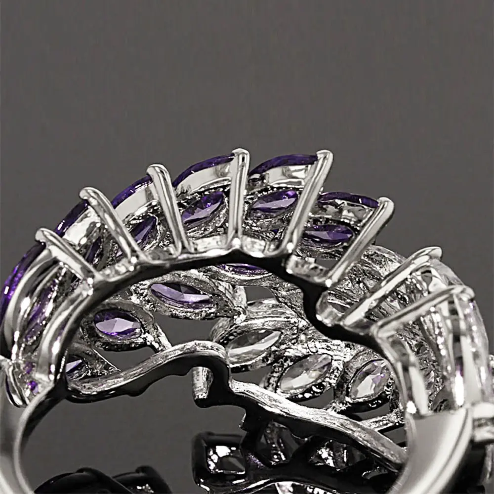 Huitan AAA Cubic Zirconia Leaf Women Ring Delicate Dance Party Female Rings Fancy Girl’s Present High Quality Trendy Jewelry New