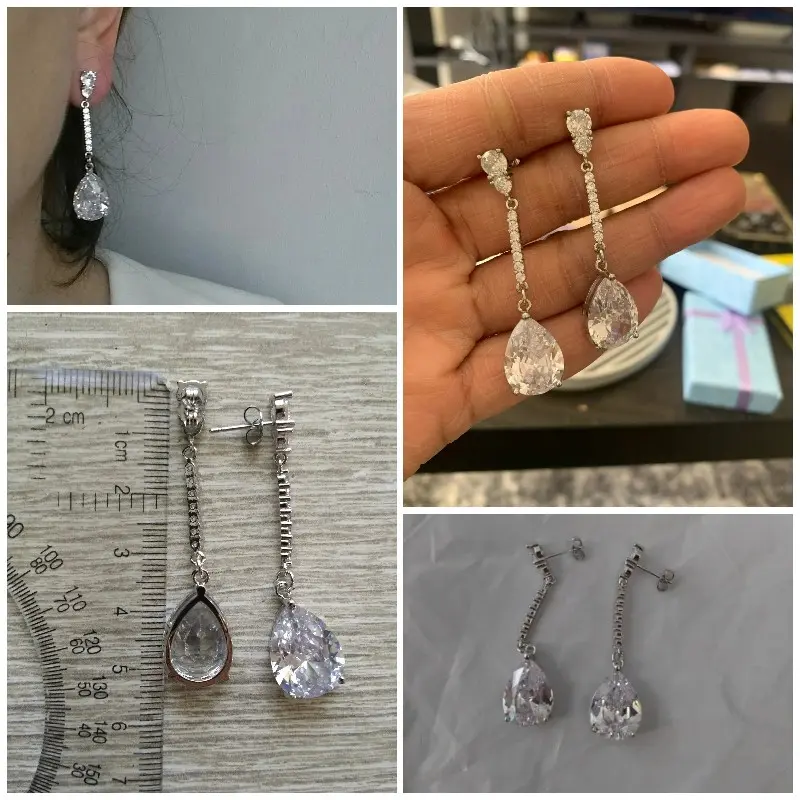 Huitan Luxury Women Long Hanging Earrings with AAA Pear Cubic Zircon Simple Elegant Bride Wedding Earrings High Quality Jewelry