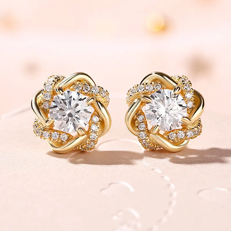 Huitan Dainty Gold Color Cubic Zirconia Stud Earrings for Women Fashion Contracted Design Bridal Wedding Earrings Luxury Jewelry