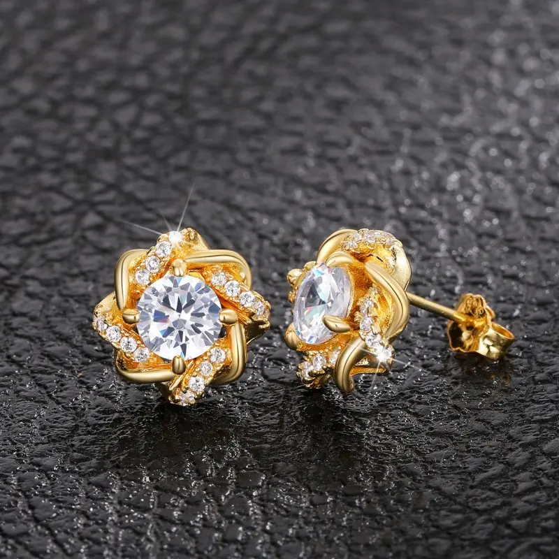 Huitan Dainty Gold Color Cubic Zirconia Stud Earrings for Women Fashion Contracted Design Bridal Wedding Earrings Luxury Jewelry