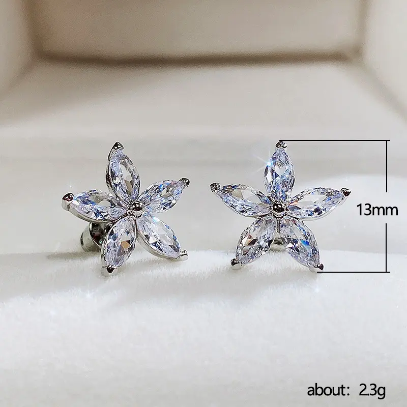 Huitan Chic Flower Shaped Stud Earrings for Women Luxury Inlay Bright Cubic Zirconia Fashion Versatile Girls Jewelry New Arrival