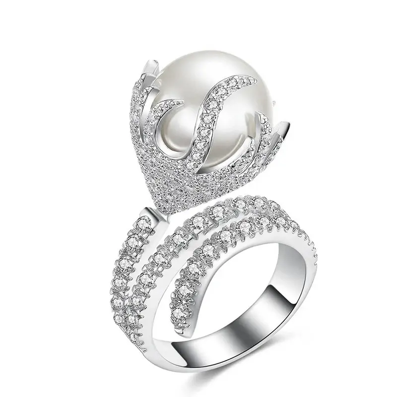 Huitan Noble Swanking Imitation Pearl Women Rings Attractive Elegant Lady Finger Accessories Fashion Engagement Wedding Jewelry
