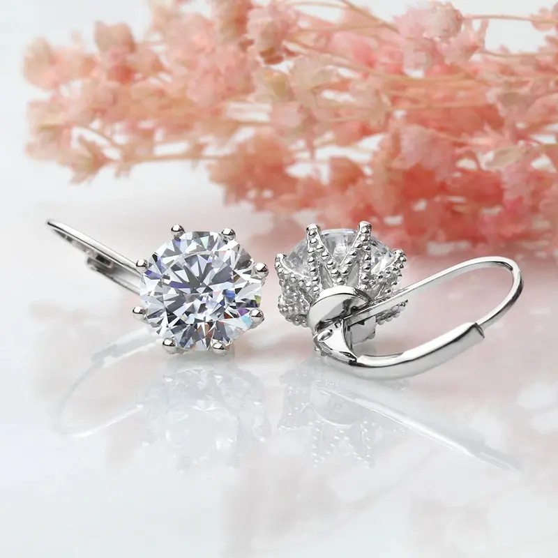 Huitan Simple Design 6 Claws Cubic Zirconia Earrings for Women Silver Color Exquisite Female Accessories Gift Statement Jewelry