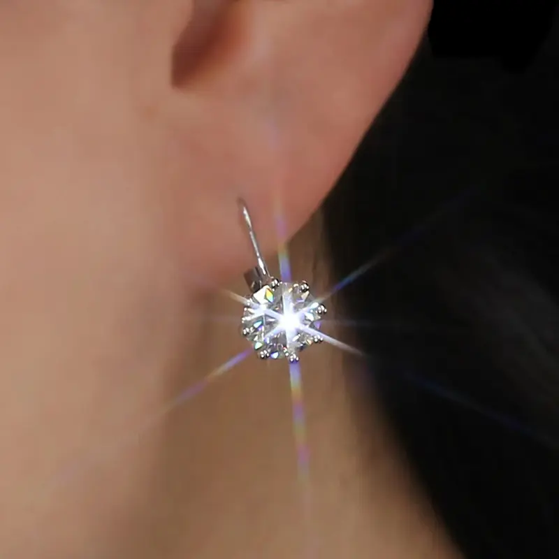 Huitan Simple Design 6 Claws Cubic Zirconia Earrings for Women Silver Color Exquisite Female Accessories Gift Statement Jewelry